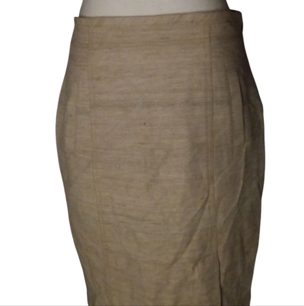 Ann Taylor Khaki Tweed Feel Tussah Silk Cotton Blend Pencil Skirt Pockets 8P